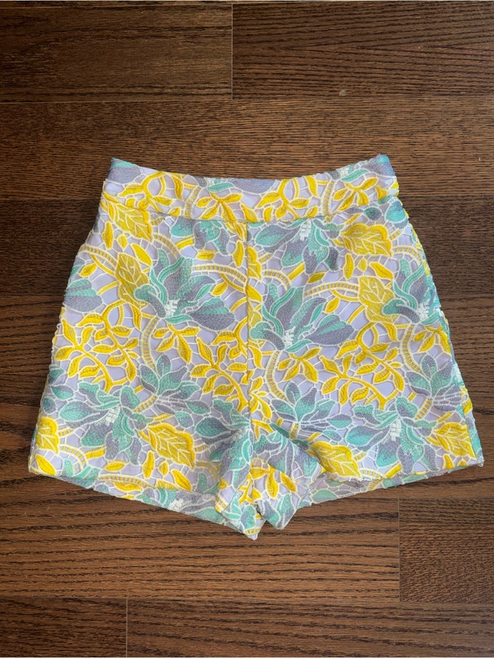 Hutch Floral Embroidered High-Waist Shorts - Yellow, Mint & Lavender